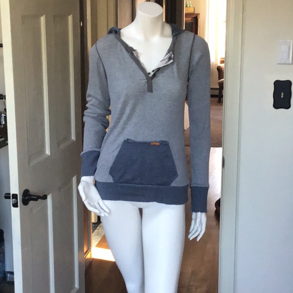 Grey with blue trim hooded shirt